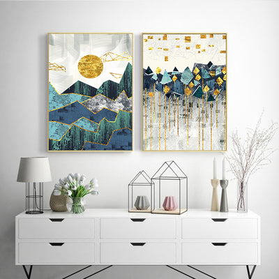 Nordic Abstract Geometric Mountain Landscape Wall Art Canvas Painting Poster